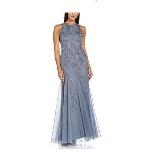 Adrianna Papell Dusty Blue Halter Sequin Dress